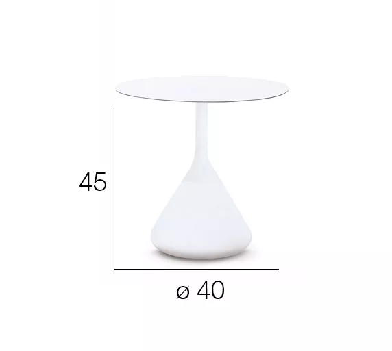 Dedon Satellite Esstisch rund 40 cm in Weiß mit den Maßen 45 cm Höhe und 40 cm Durchmesser technische Zeichnung