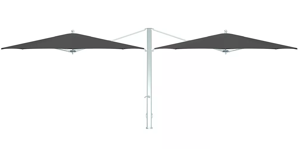 Ocean Master Cantilever Dual Sonnenschirm in Anthrazit, freigestellt vor weißem Hintergrund, technische Abbildung.