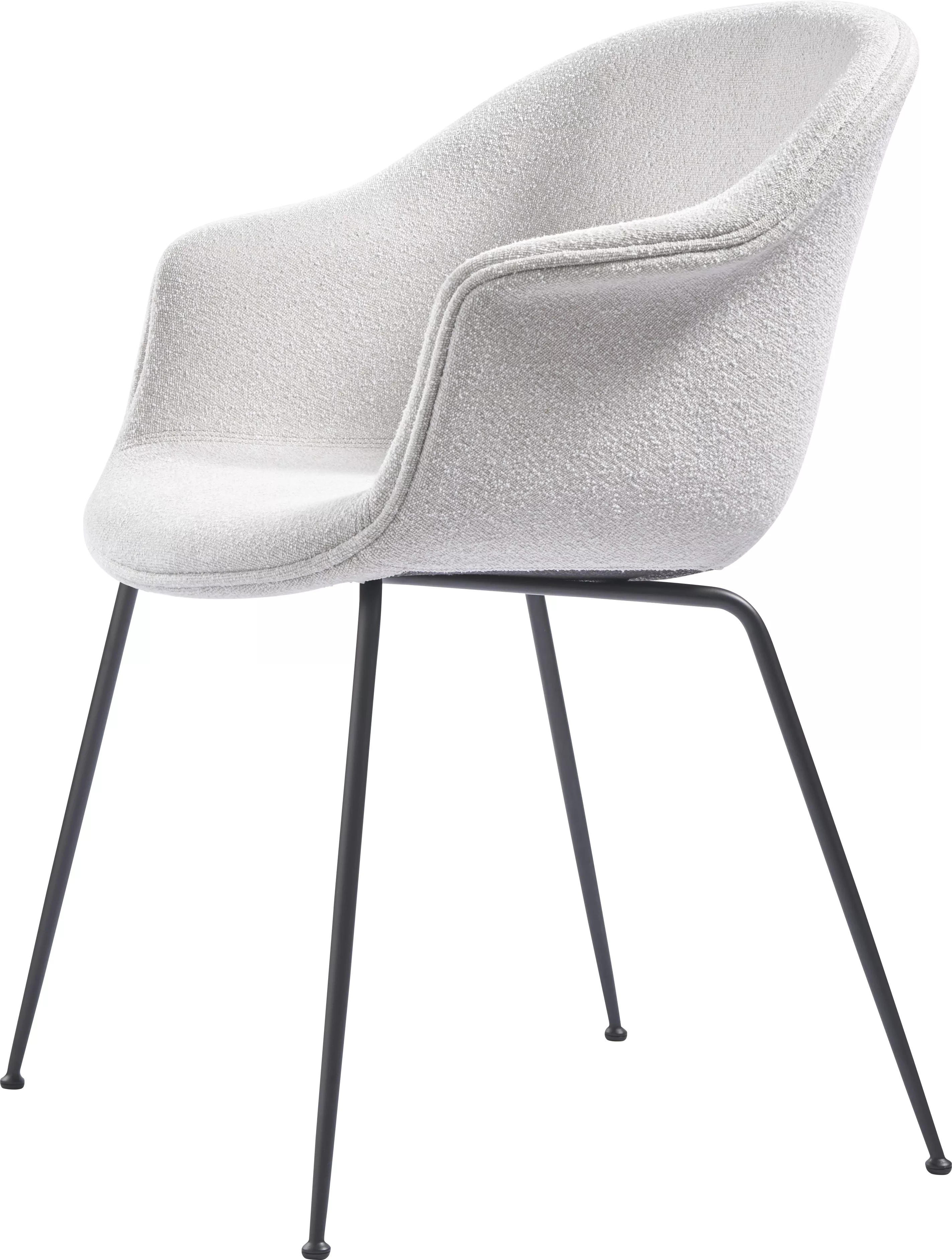 GUBI Bat Dining Chair Conic Fully Upholstered in Light Boucle mit schwarzen Beinen ohne Hintergrund