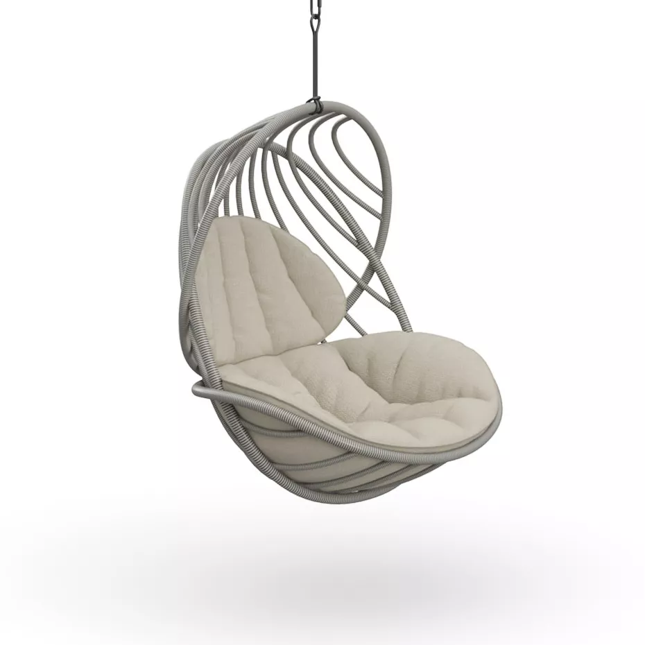 Dedon Kida Hängesessel in Beige mit Gestell und Kissen ohne Hintergrund