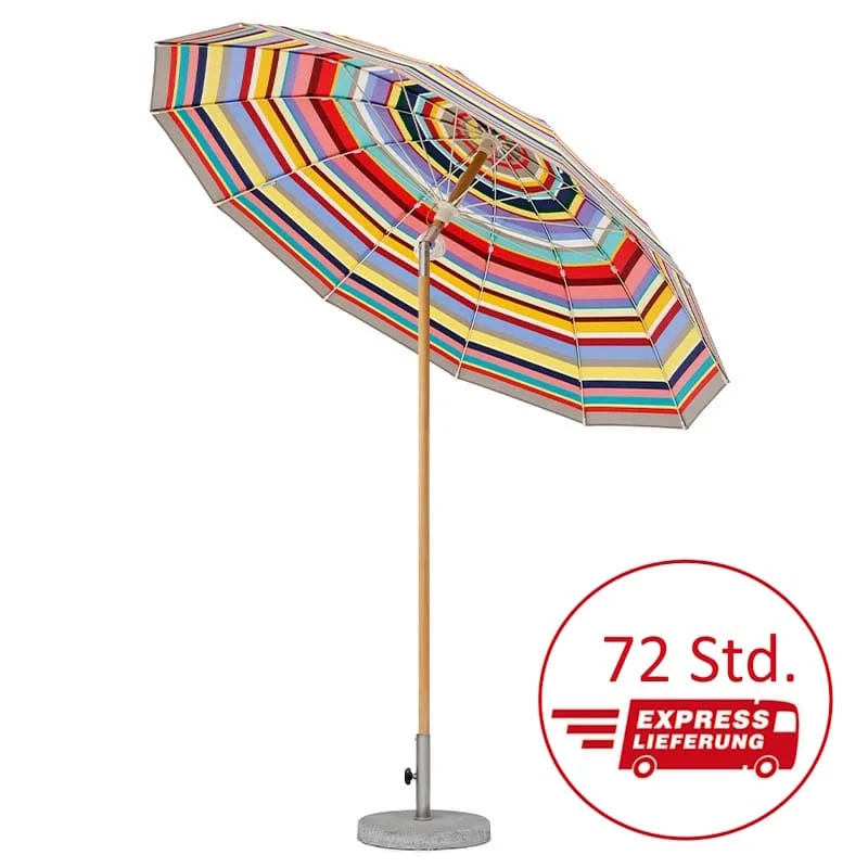 Weishäupl Pagodenschirm Acryltuch Multicolor Stamm Holz Streben Weiß Flaschenzug & Knick 240 cm - Express Lieferung