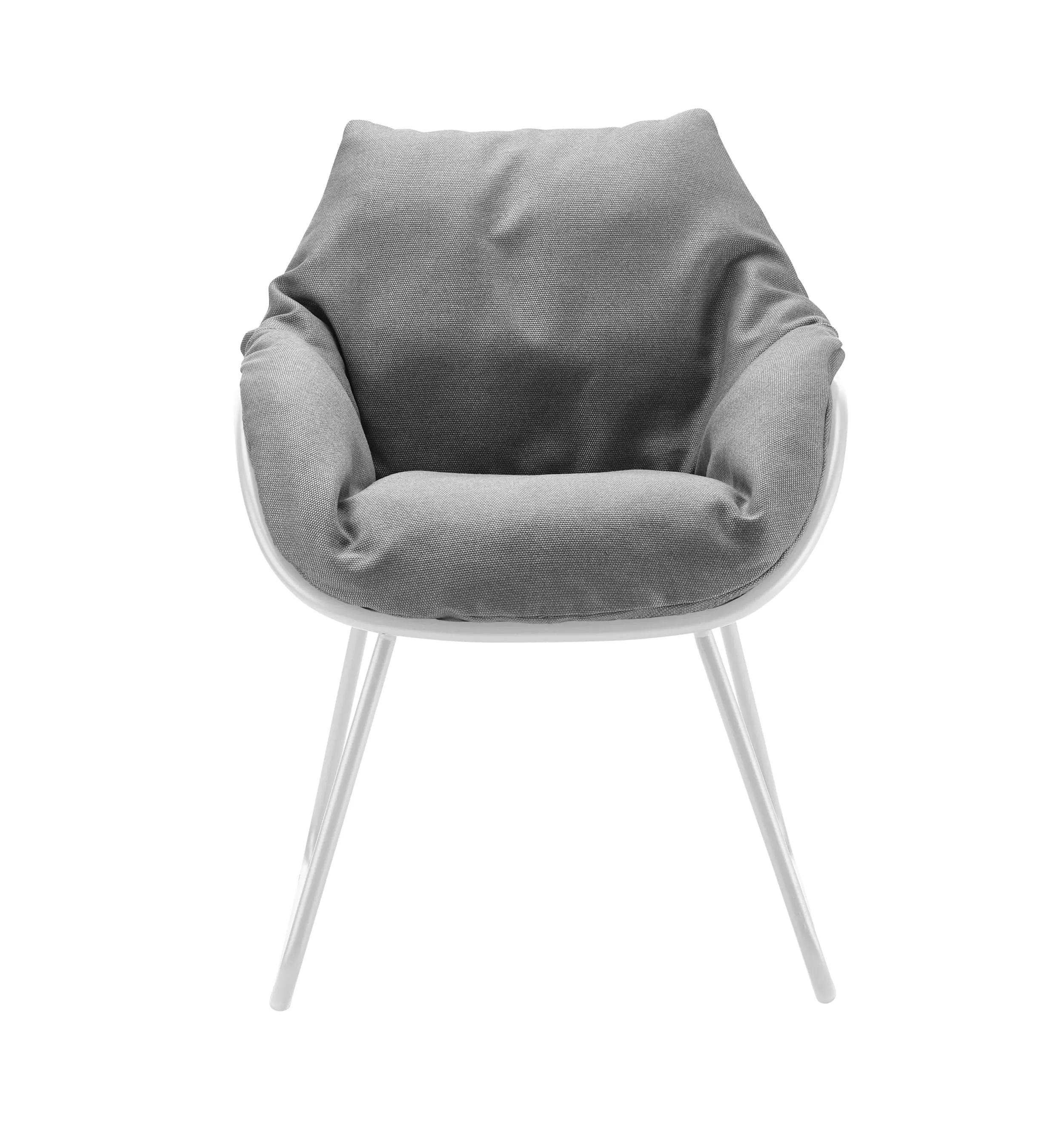 Solpuri Chill Dining Sessel in Weiß mit grauem Kissen ohne Hintergrund