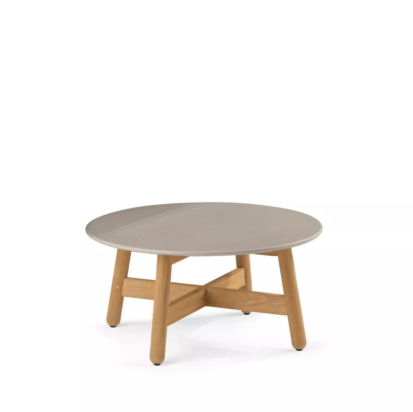 Dedon Mbrace Loungetisch 70 cm in hellem Holz und grauer Tischplatte ohne Hintergrund