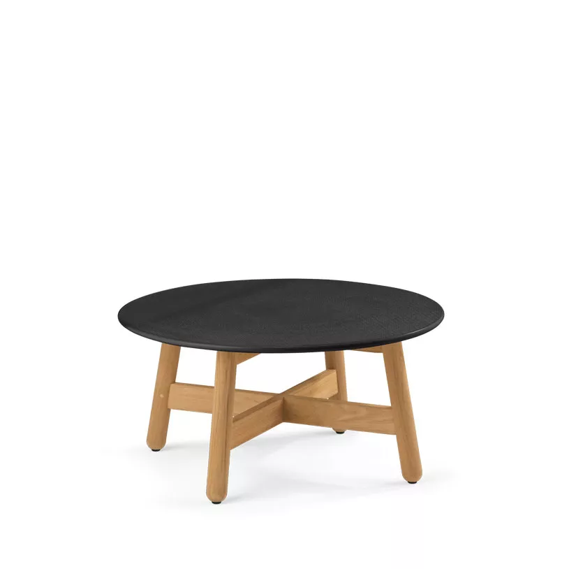 Dedon Mbrace Loungetisch 70 cm in Schwarz und Holz ohne Hintergrund