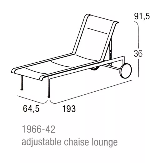 Knoll Studio 1966 Collection verstellbare Chaiselongue mit den Maßen 64,5 x 193 x 91,5 cm technische Zeichnung