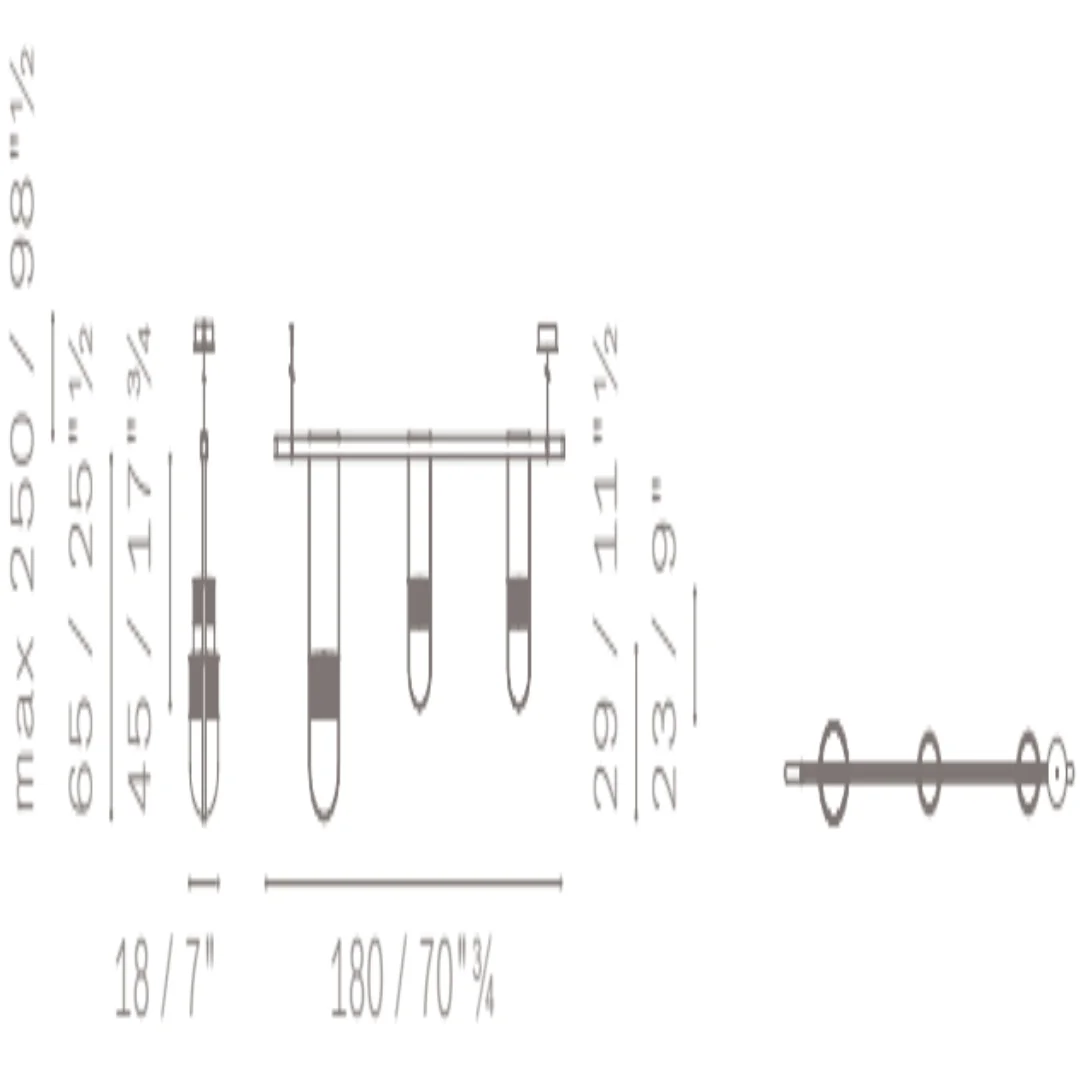 3 Hängelampen, 1 Groß + 2 Klein - 180 cm Leiste