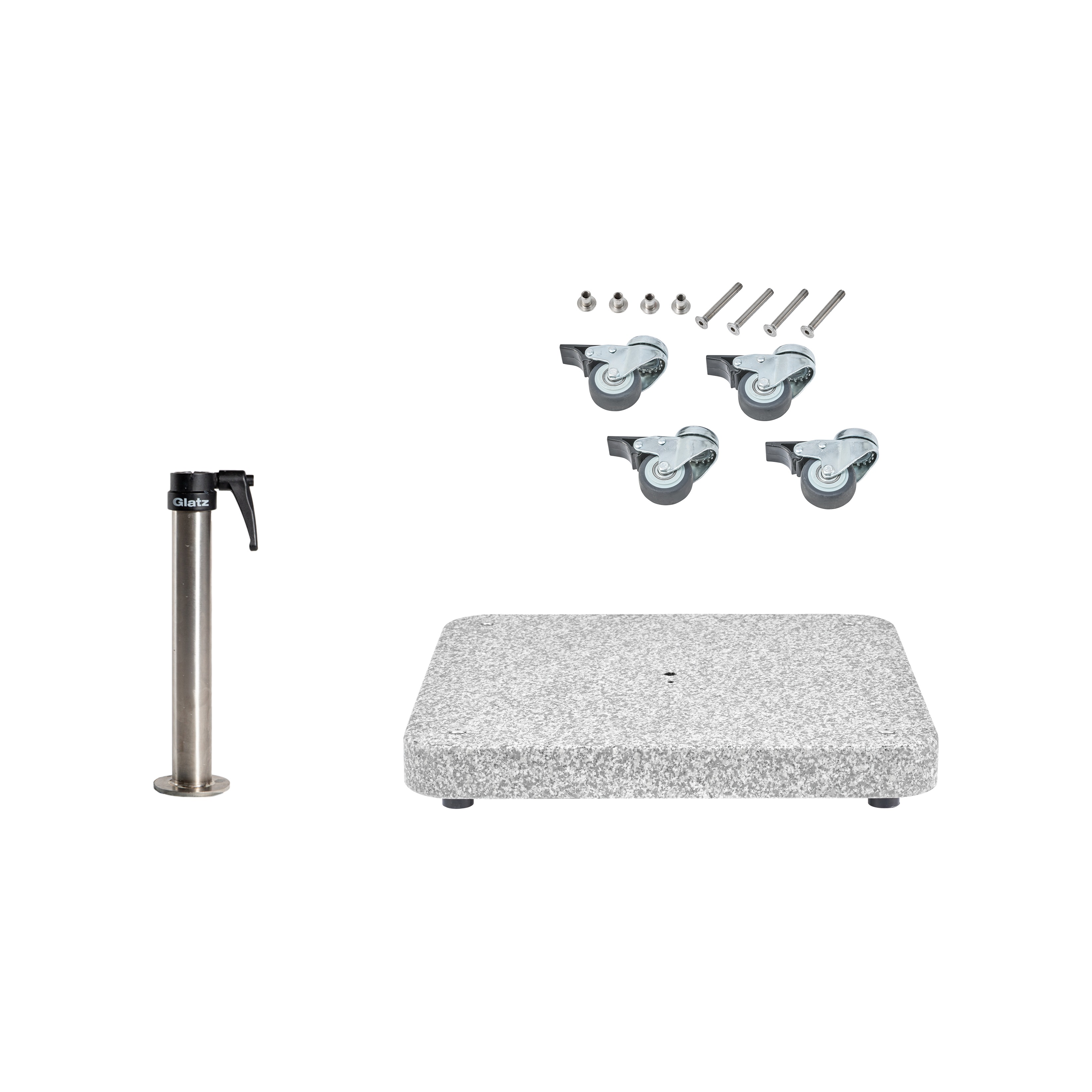 Granitsockel Z, 55kg matt, 59x59cm inkl. Standrohr Z 35/38-39mm Edelstahl, Rollen-Set verz.