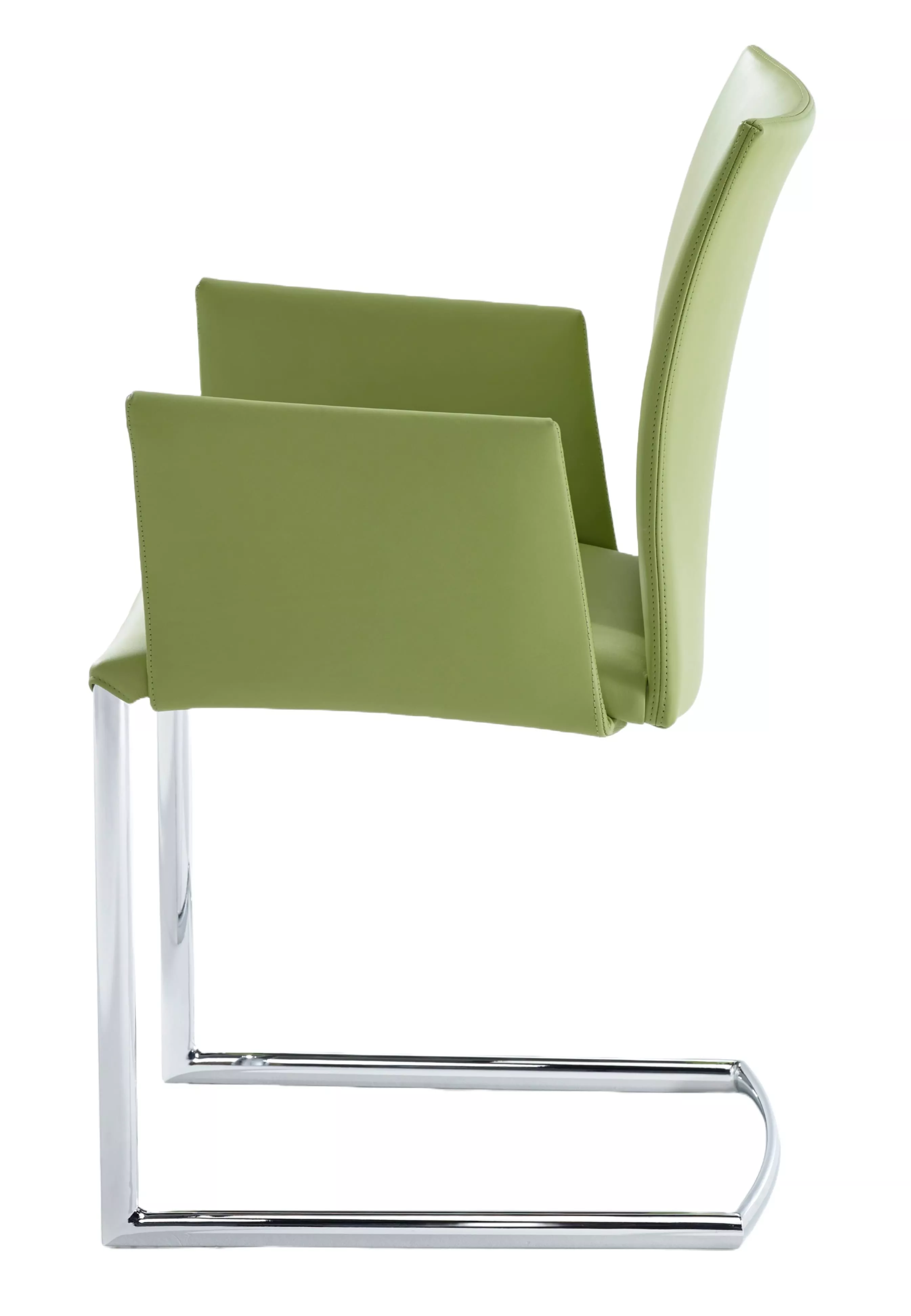 DRAENERT Nobile Swing Soft mit Armlehne in grünem Leder auf verchromtem Gestell ohne Hintergrund