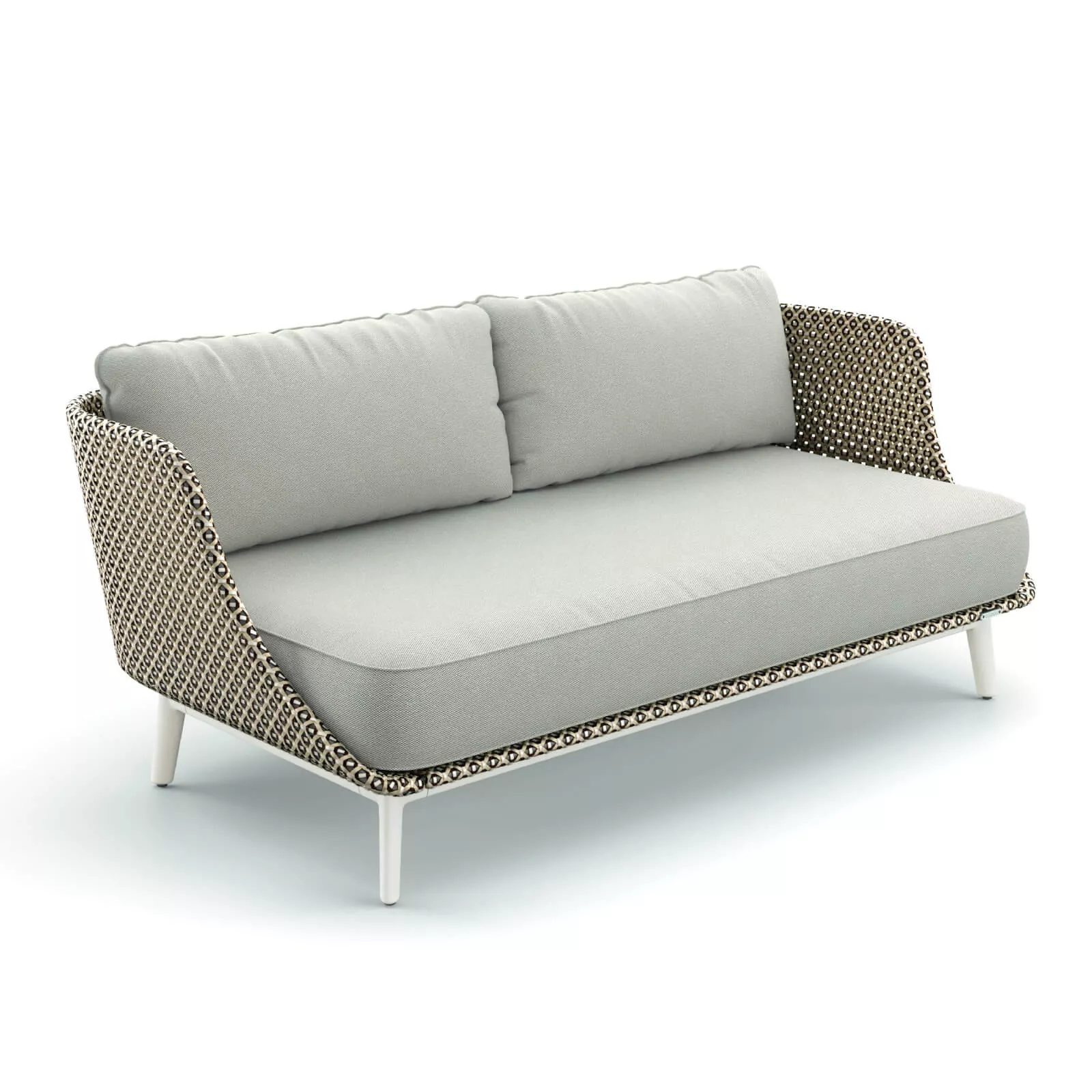 Dedon Mbarq 3er Sofa 304 Lipari mit 115 Pepper in hellem Stoff und gemustertem Rahmen ohne Hintergrund
