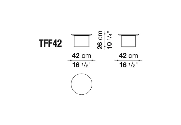 Technisches Datenblatt des B&B Italia Fat-Fat Beistelltischs mit 42 cm Durchmesser und 26 cm Höhe in einer schematischen Darstellung