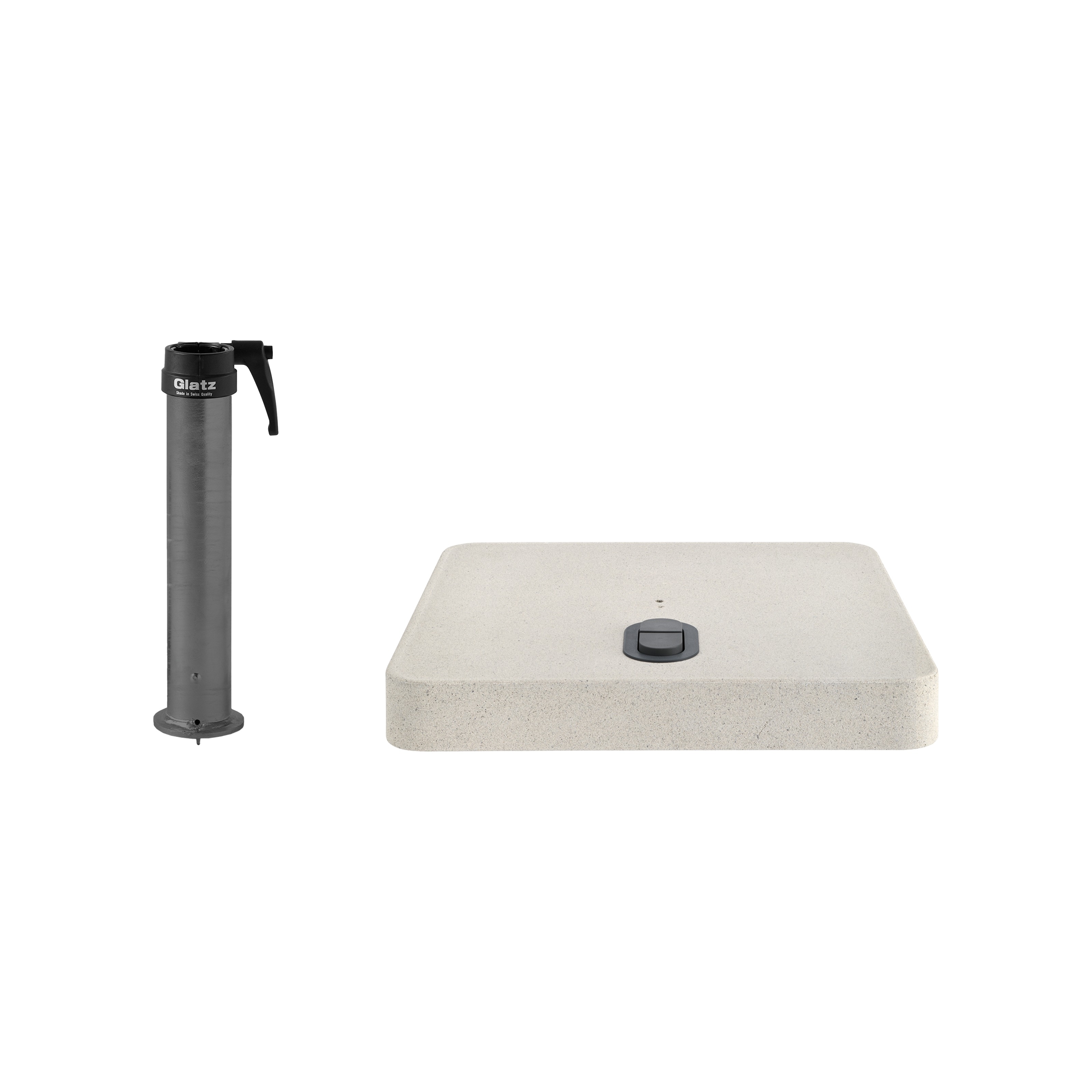 Rollensockel Z, 90kg, Beton hell, 80x80cm inkl. Standrohr Z 48/55mm anthrazit feuerverzinkt