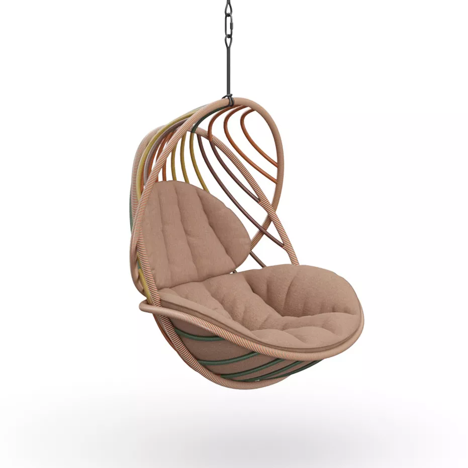 Dedon Kida Hängesessel mit Gestell und Kissen in Beige ohne Hintergrund