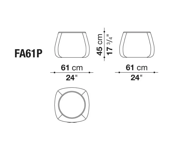 Technisches Datenblatt des B&B Italia Fat Gartenhockers mit den Maßen 61 cm Breite und 45 cm Höhe