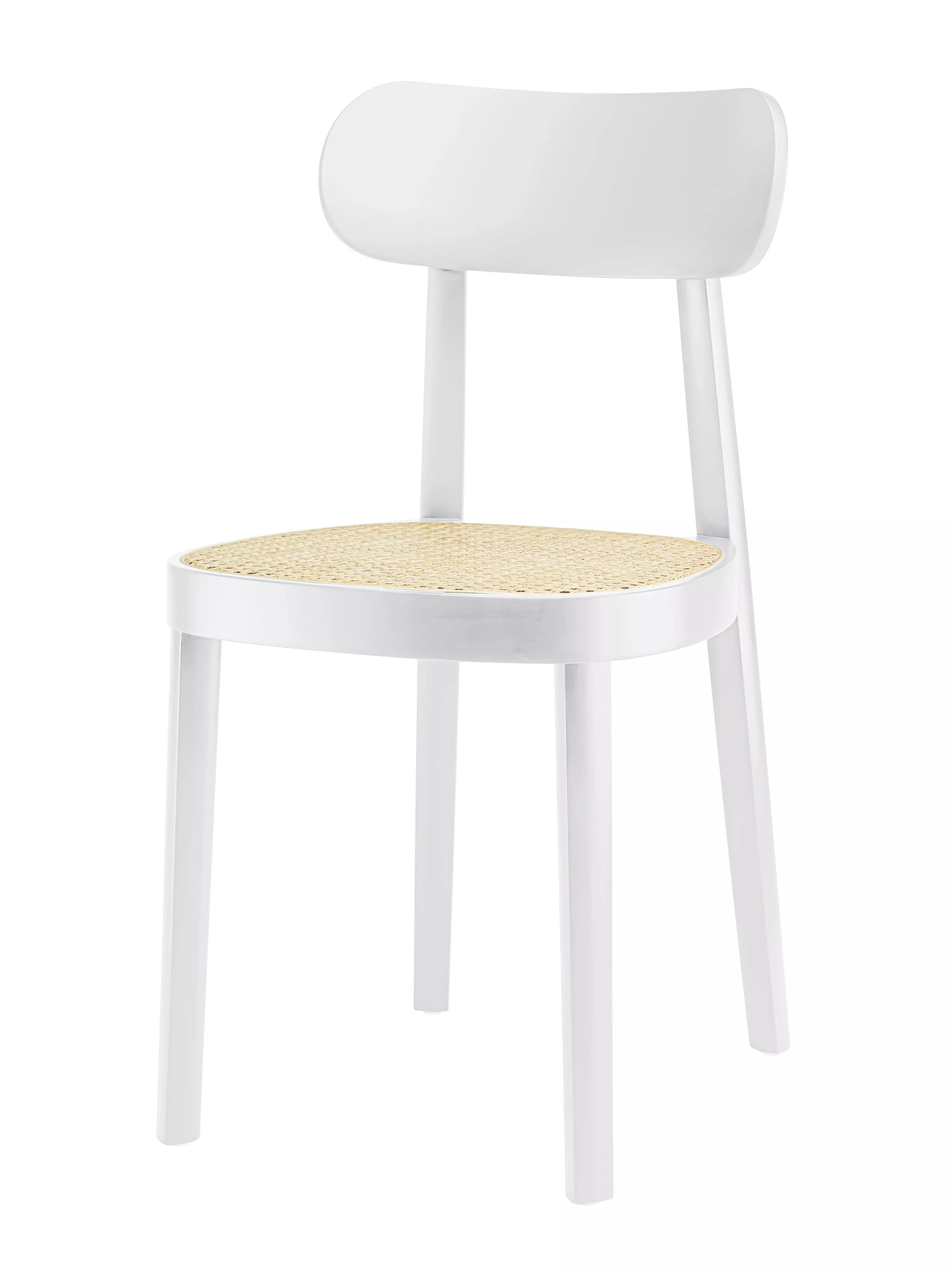 Thonet 118 Stuhl in weiß lasiert mit geflochtener Sitzfläche ohne Hintergrund
