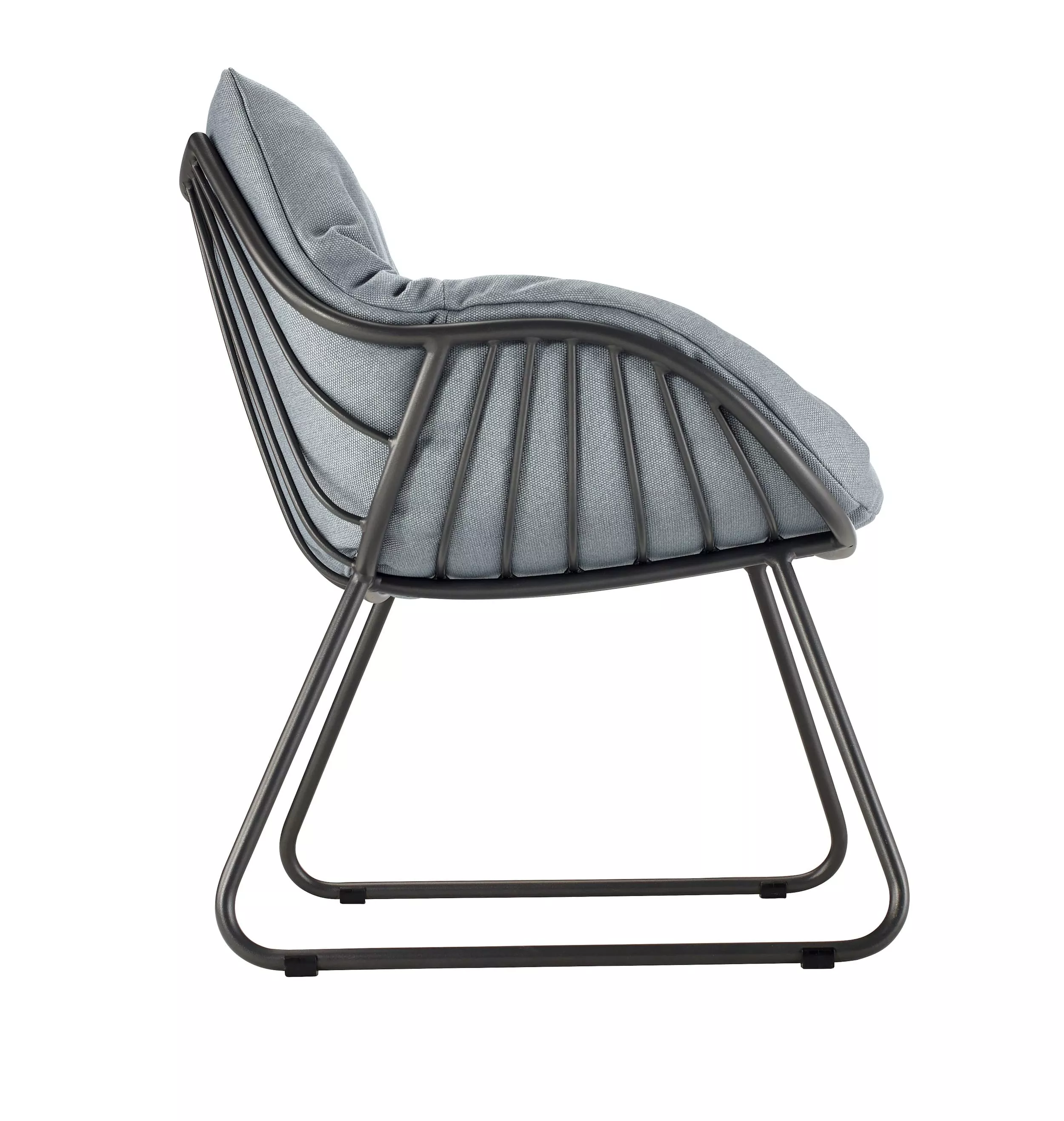 Solpuri Chill Dining Sessel in Anthracite ohne Hintergrund seitlich fotografiert mit gepolstertem Sitz und modernem Metallrahmen