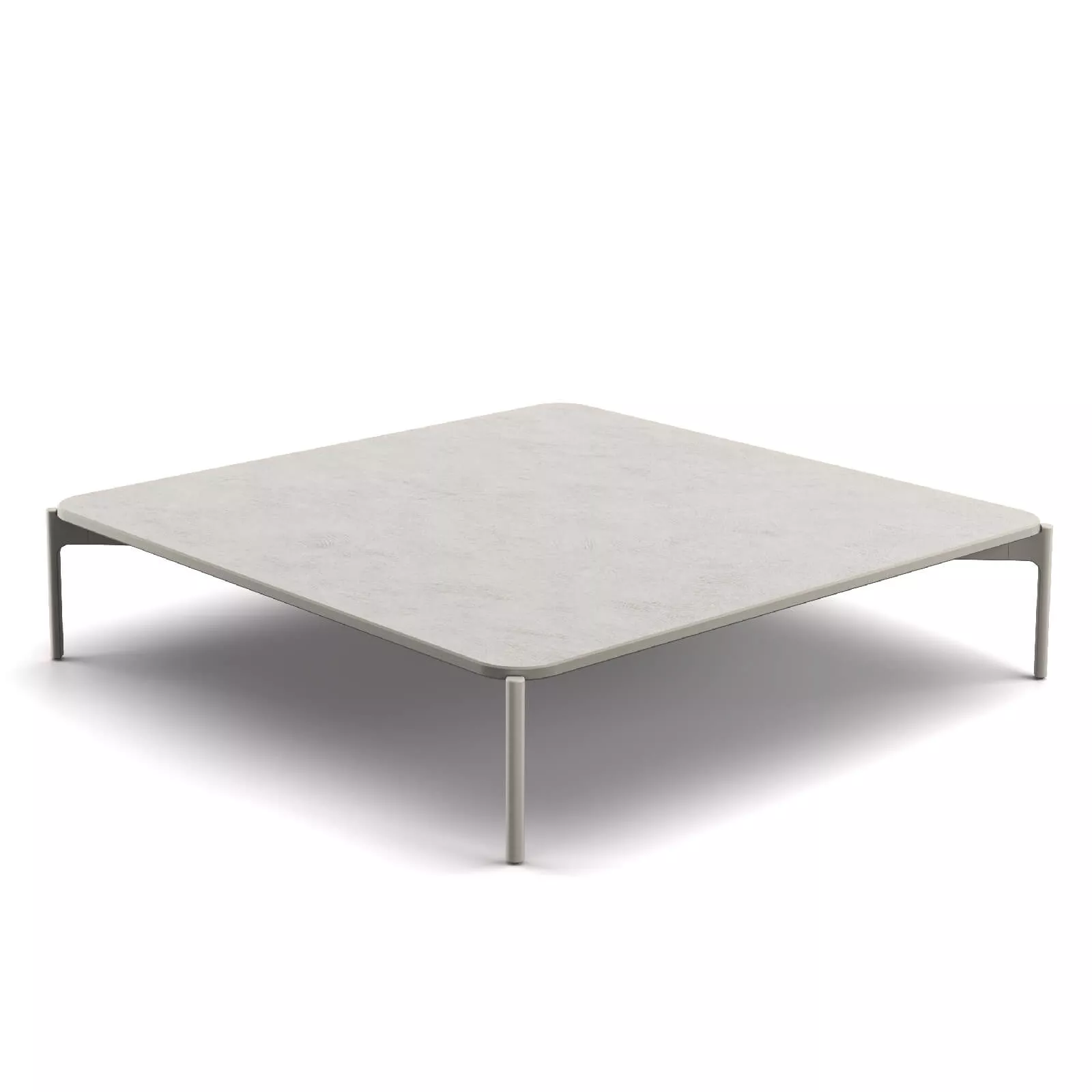 Dedon Izon Kaffeetisch 120x120 cm in quadratischer Form mit schlanken Beinen und einer glatten Oberfläche ohne Hintergrund