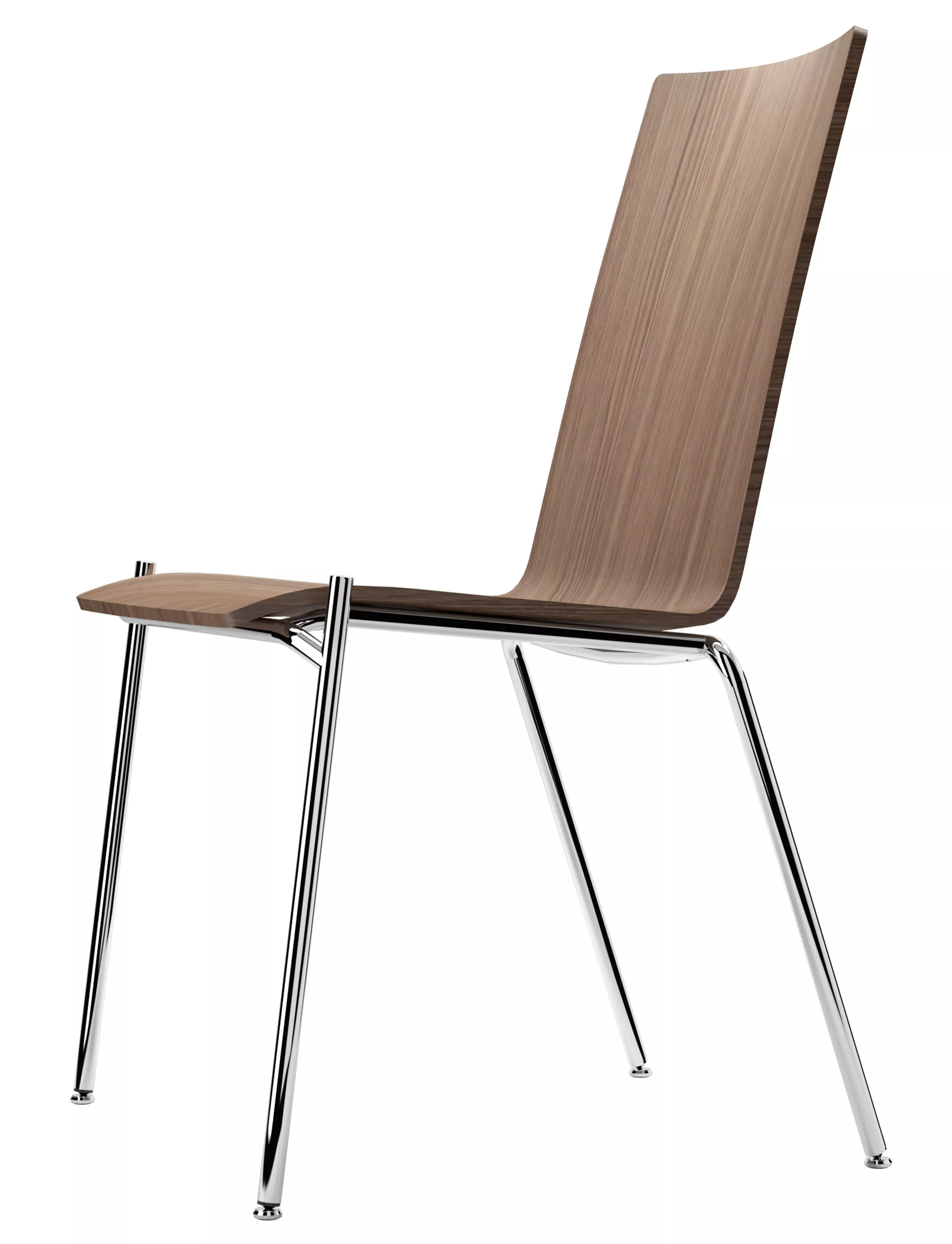 Thonet Stuhl S 164 mit Holzsitzfläche und Metallbeinen auf weißem Hintergrund