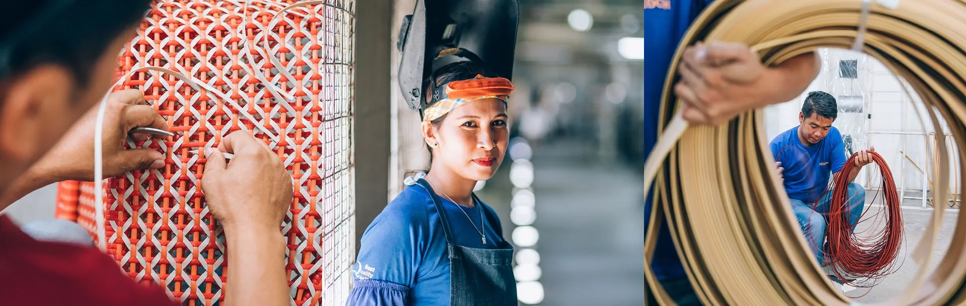 DEDON Handmade Kollektion zeigt Handwerker bei der Herstellung von geflochtenen Möbeln in einer Werkstatt