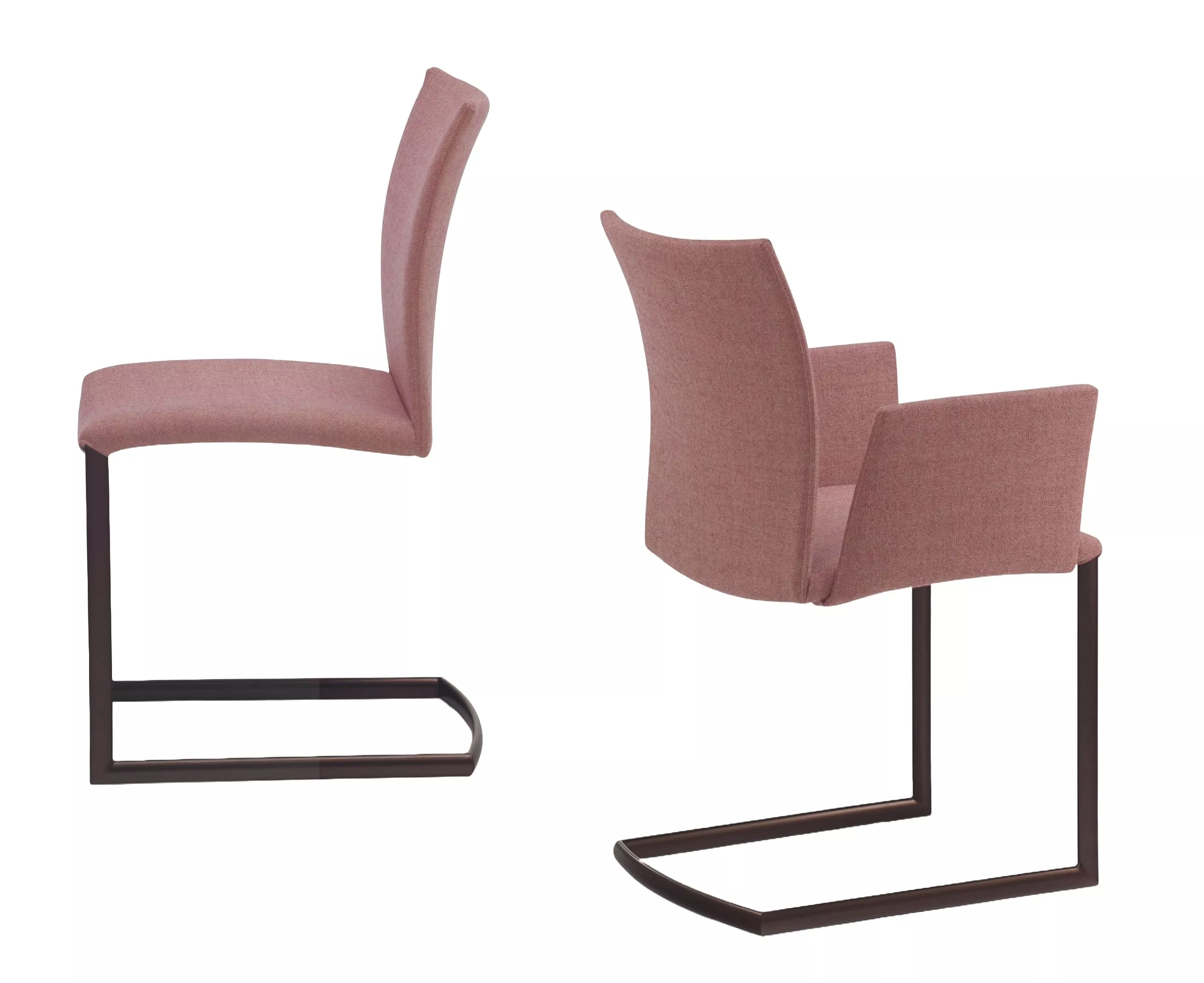 DRAENERT Nobile Swing Soft Stühle ohne und mit Armlehne in rosa Stoffbezug auf einem Beispielbild ohne Hintergrund