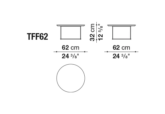 Technisches Datenblatt des B&B Italia Fat-Fat Beistelltischs mit 62 cm Durchmesser und 32 cm Höhe
