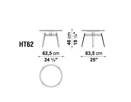 B&B Italia Husk Outdoor Beistelltisch 62 5 cm technische Zeichnung mit Maßen und Ansichten
