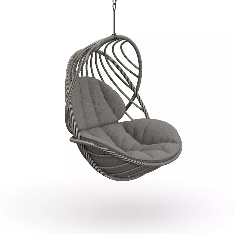 Dedon Kida Hängesessel in Grau mit Gestell und Kissen ohne Hintergrund