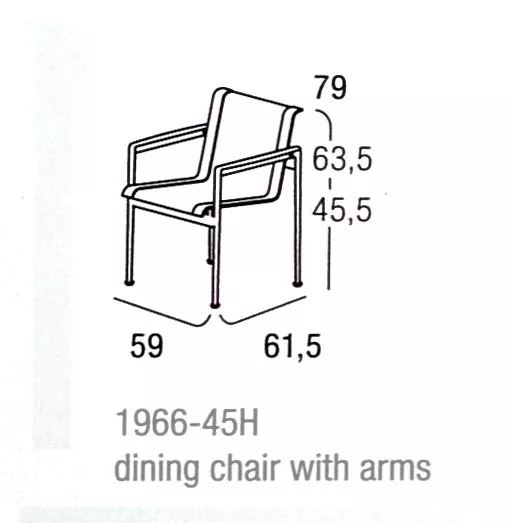 Knoll Studio 1966 Collection 1966-45H Esszimmerstuhl mit Armlehnen technische Zeichnung mit Maßen 79 cm Höhe 63,5 cm Sitzhöhe 45,5 cm Tiefe 59 cm Breite