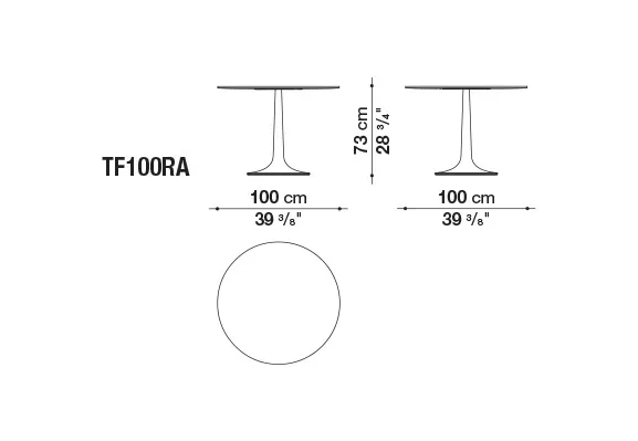 B&B Italia Fiore Outdoor Esstisch 100 cm technische Zeichnung mit Maßen und Seitenansicht