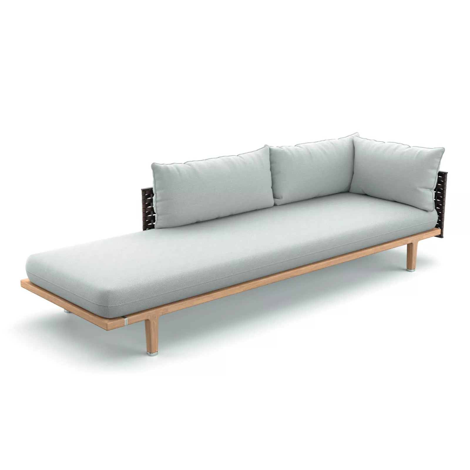Dedon Sealine verlängertes Daybed rechts in hellem Holz mit grauen Kissen ohne Hintergrund