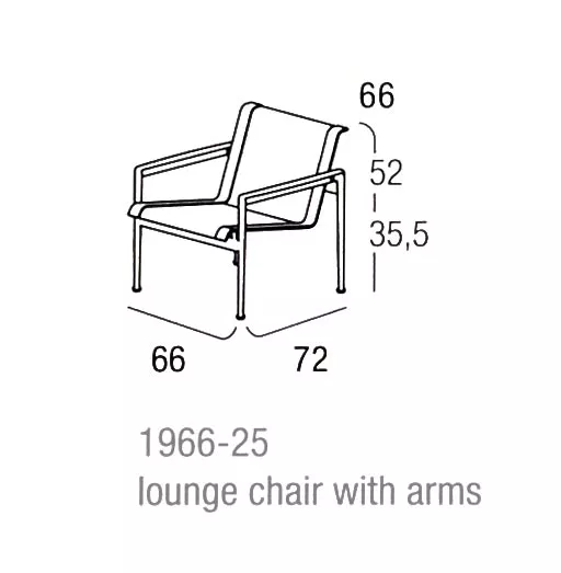 Knoll Studio 1966 Collection Lounge Chair with Arms technische Zeichnung mit Maßen 66x72x66x52x35.5 cm ohne Hintergrund
