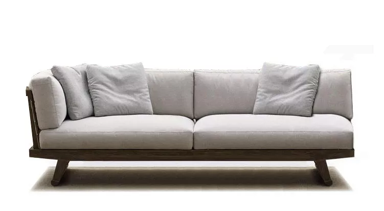 B&B Italia Gio Gartensofa Eckmodul 233 cm rechts in hellem Stoff mit Holzrahmen ohne Hintergrund