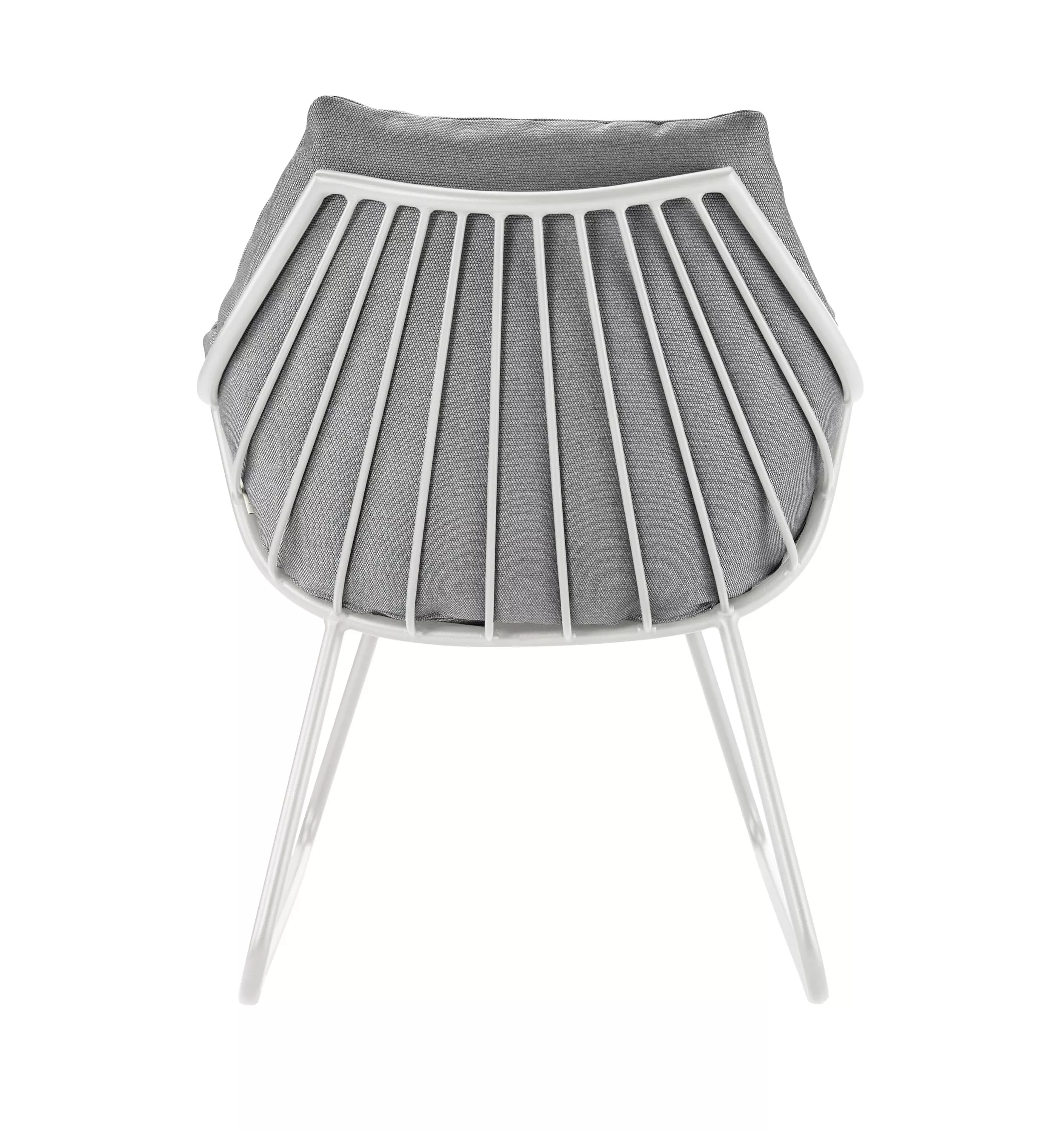 Solpuri Chill Dining Sessel in Weiß mit grauem Kissen ohne Hintergrund