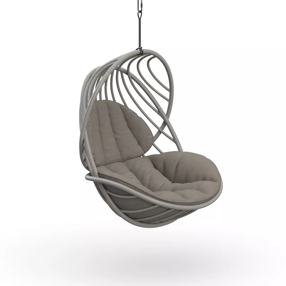 Dedon Kida Hängesessel in Grau mit Gestell und Kissen ohne Hintergrund