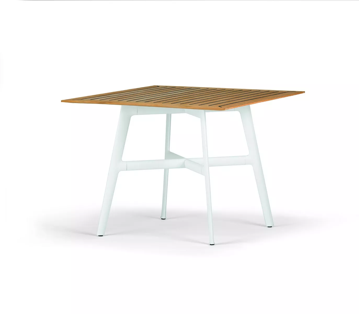 Dedon Seax Esstisch quadratisch 100x100 cm mit weißem Gestell und Holzplatte ohne Hintergrund