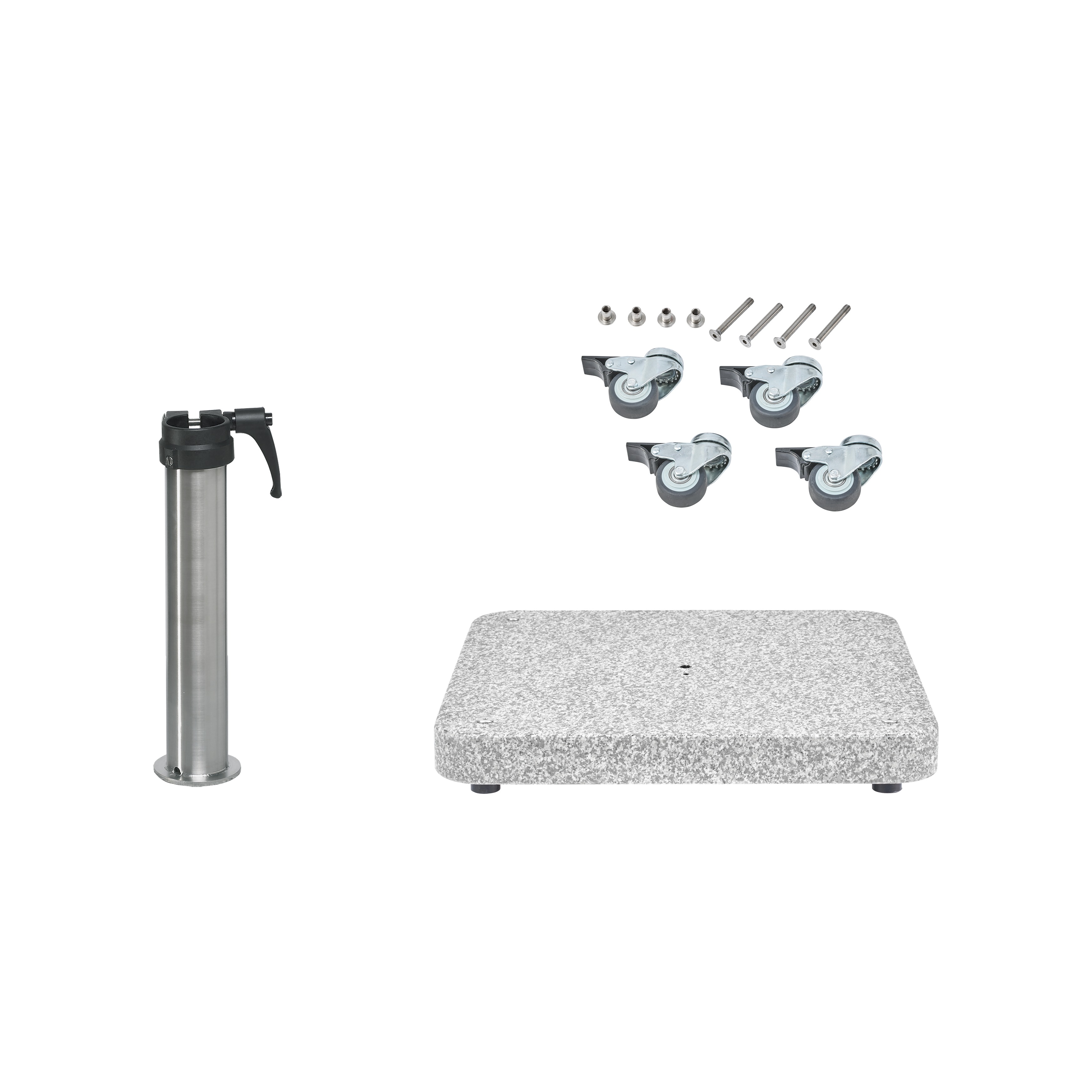 Granitsockel Z, 55kg matt, 59x59cm inkl. Standrohr Z 48/55mm Edelstahl, Rollen-Set verz.
