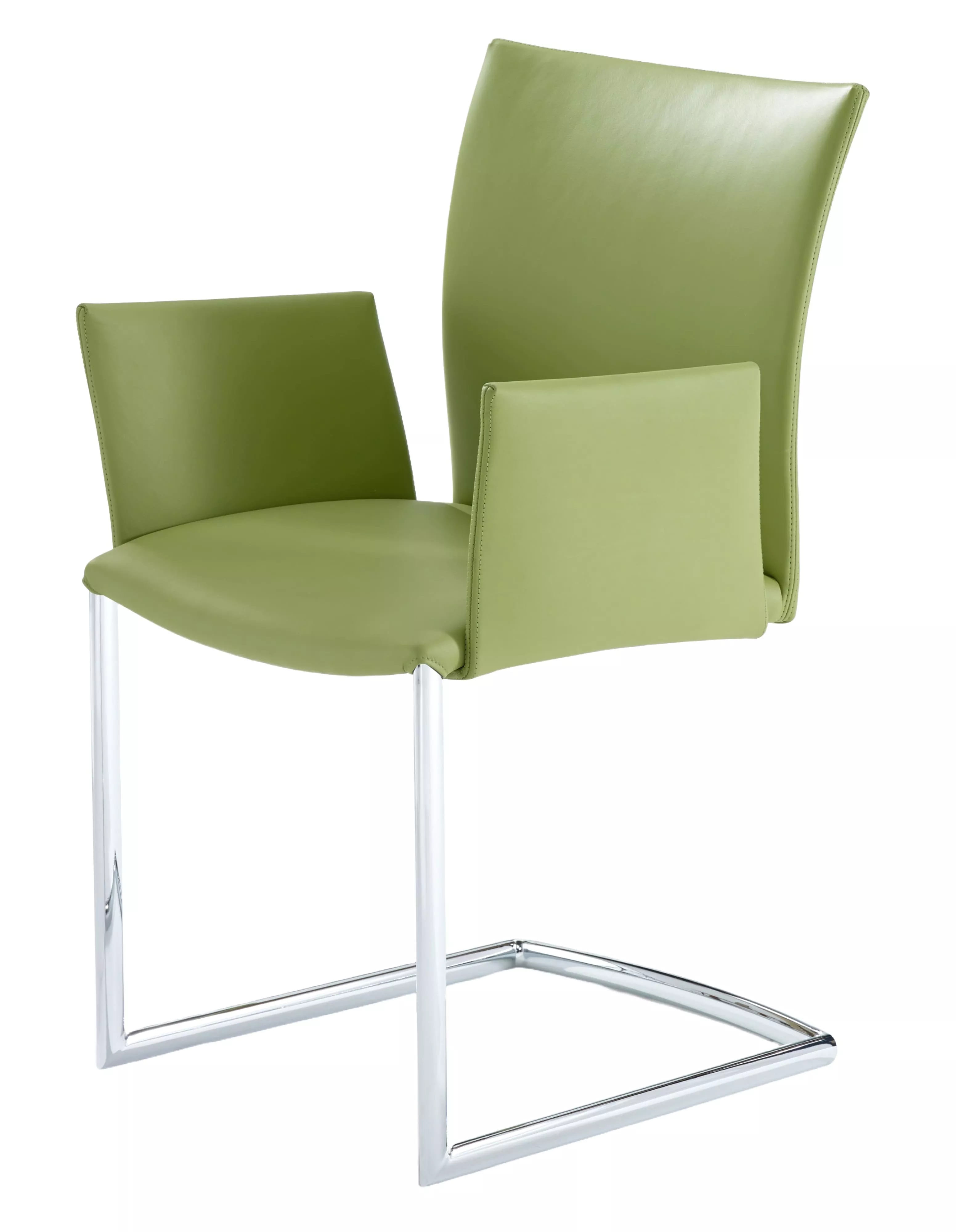 DRAENERT Nobile Swing Soft Stuhl mit Armlehne in grünem Leder und verchromtem Gestell ohne Hintergrund