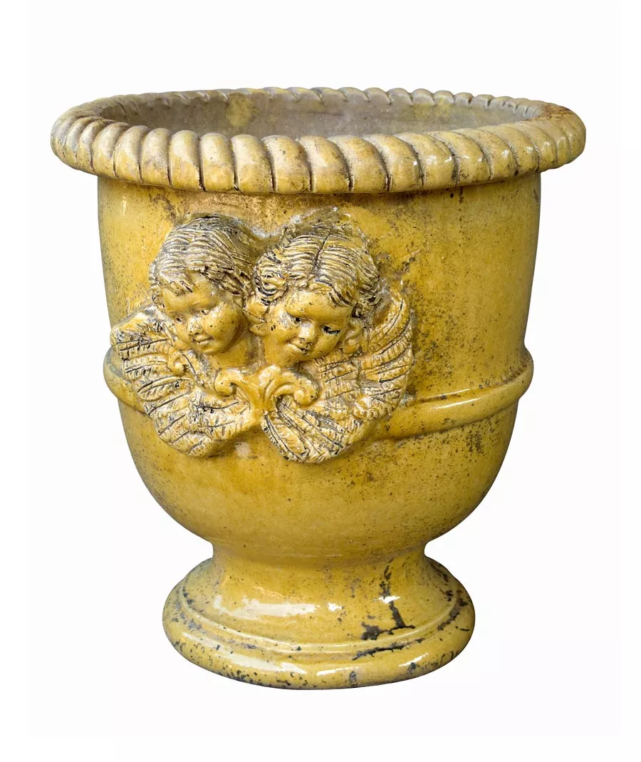 French Pottery Gartengefäß Terrakotta Languedoc Putti 60 cm