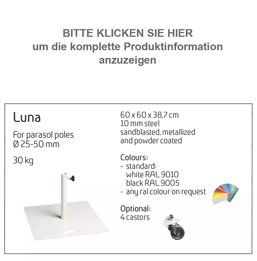Luna Sockel mit 4 Rädern / 30 kg RAL 9010