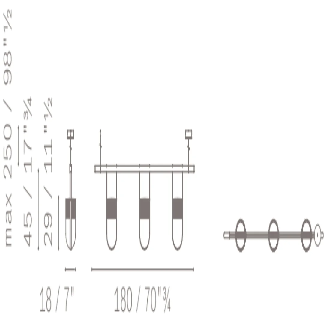 3 Große Hängelampen - 180 cm Leiste