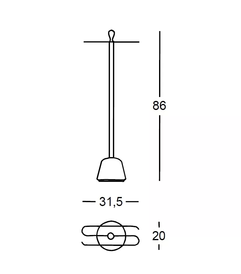 Technische Zeichnung des Zanotta Servietto Handtuchträgers mit den Maßen 86 cm Höhe 31,5 cm Breite und 20 cm Tiefe.