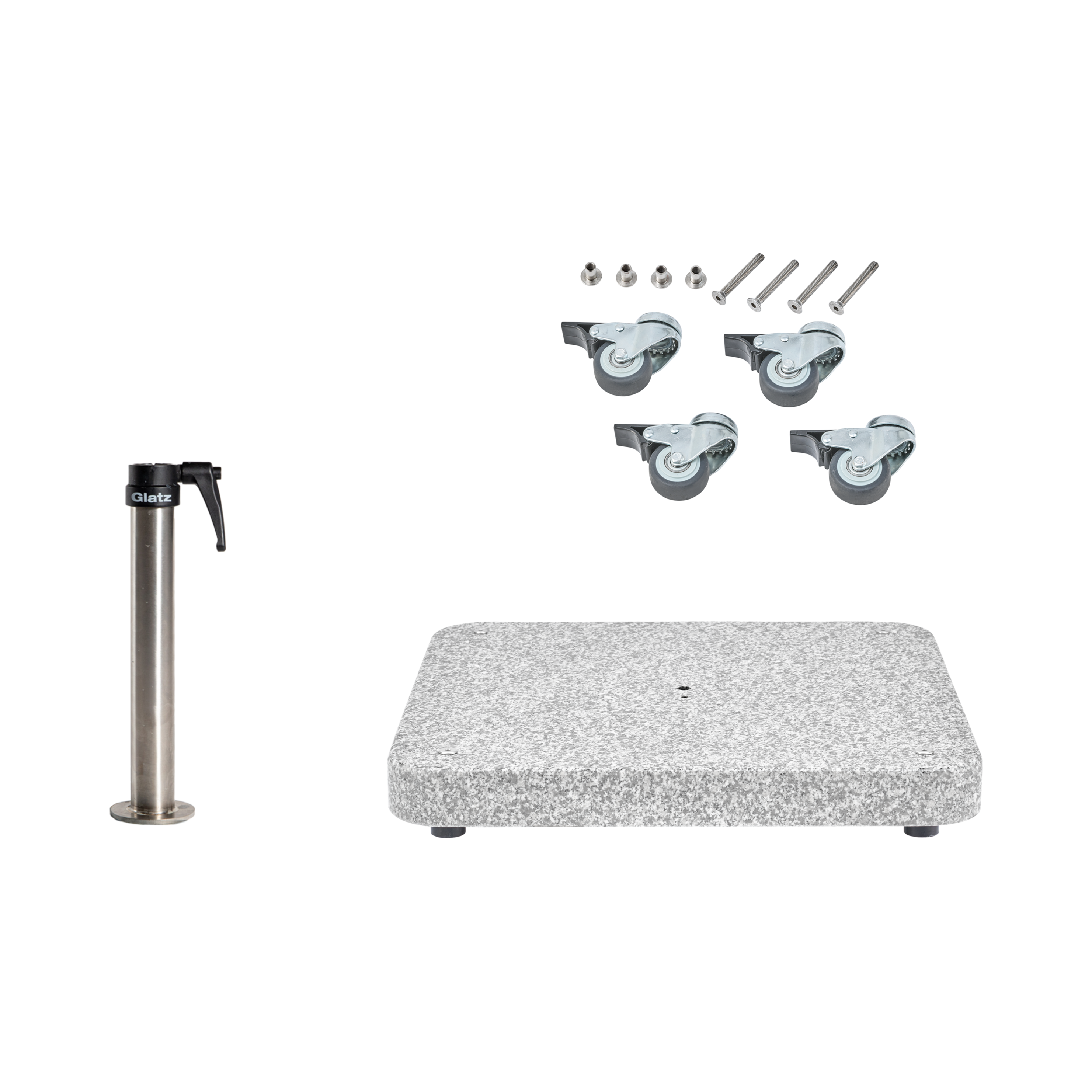 Granitsockel Z, 55kg matt, 59x59cm inkl. Standrohr Z 35/38-39mm Edelstahl, Rollen-Set verz.