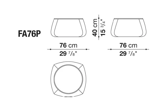 Technisches Datenblatt des B&B Italia Fat Gartenhockers mit den Maßen 76 cm Breite und 40 cm Höhe.
