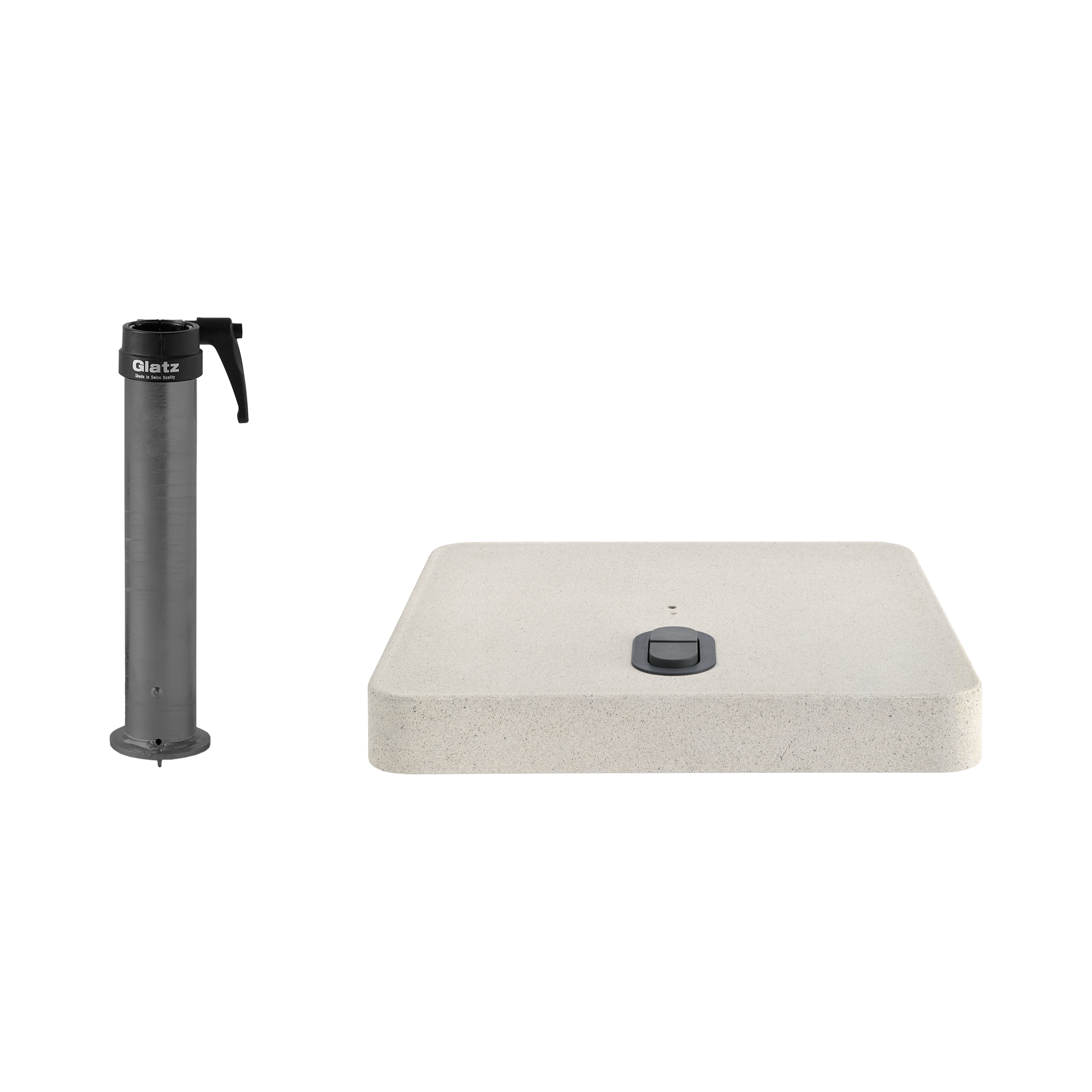 Rollensockel Z, 90kg, Beton hell, 80x80cm inkl. Standrohr Z 48/55mm anthrazit feuerverzinkt