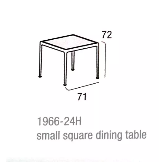 Knoll Studio 1966-24H small square dining table technische Zeichnung mit den Maßen 72 cm Höhe und 71 cm Breite