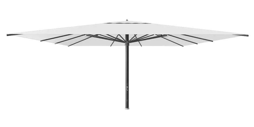 Tuuci Master Max Sonnenschirm in Grau, quadratisch, auf weißem Hintergrund, ideal für stilvolle Outdoor-Bereiche.