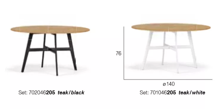 Dedon Seax Esstisch rund aus Teak in den Farben Teak/Schwarz und Teak/Weiß technische Zeichnung mit Maßen 76 cm Höhe und 140 cm Durchmesser