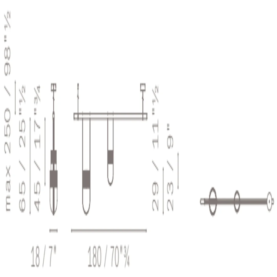 2 Hängelampen, 1 Groß + 1 Klein - 180 cm Leiste