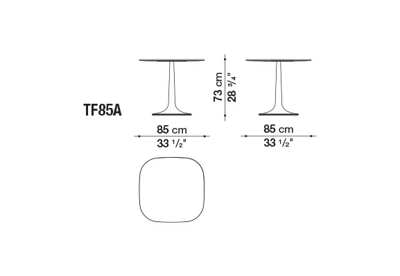 B&B Italia Fiore Outdoor Esstisch 85x85 cm technische Zeichnung mit Maßen 73 cm Höhe 85 cm Breite und 85 cm Tiefe