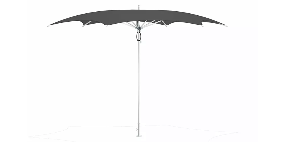 Ocean Master M1 Crescent Sonnenschirm in Anthrazit auf weißem Hintergrund, technische Abbildung.