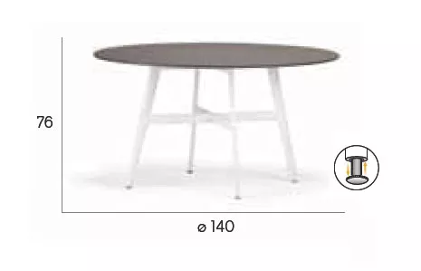 Dedon Seax Esstisch rund mit einem Durchmesser von 140 cm und einer Höhe von 76 cm technische Zeichnung ohne Hintergrund